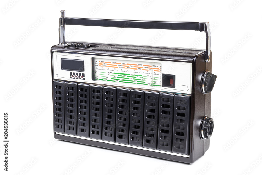 Fototapeta premium Retro radio on a white background. Isolated
