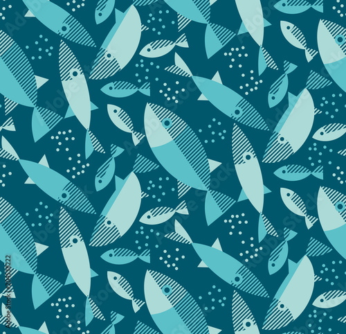 blue river fish seamless pattern.