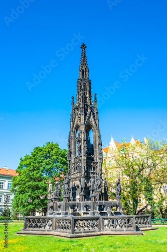 Neo-gothic Kranner fountain and tower in Prague, Czech Republic photo