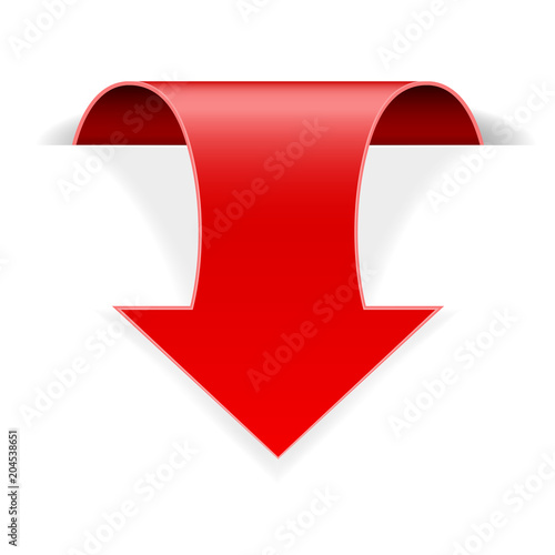 Red 3d down sticker arrow with transparent shadow