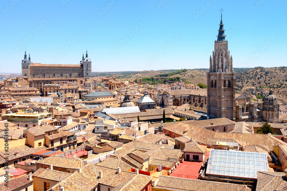 The spanish city of Toledo with a view of the Alcazar and the Toledo Cathedral