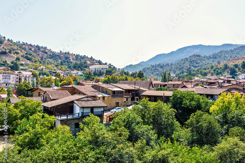 Daylight view from above to city buildings and Troodos Mountains © frimufilms
