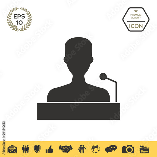 Speaker, orator speaking from tribune icon