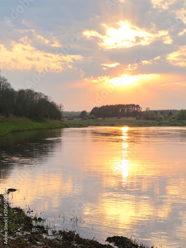 spring river in the evening