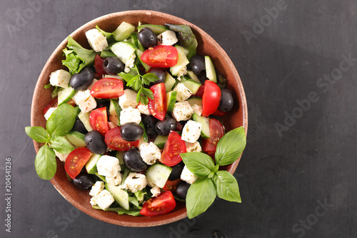 salad with feta, tomato, olive and basil