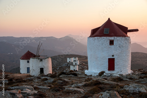 A series of deserted windmills at the top of Chora of Amorgos