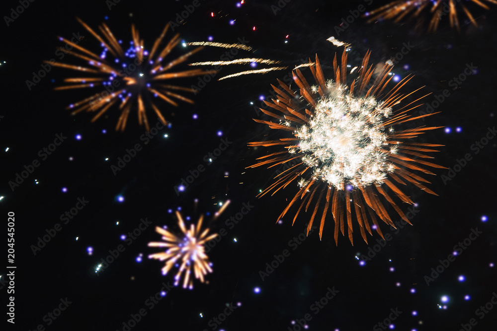Fototapeta premium Fireworks, salute with the black sky background