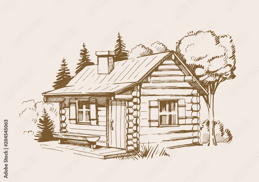 Naklejka premium vector wooden house