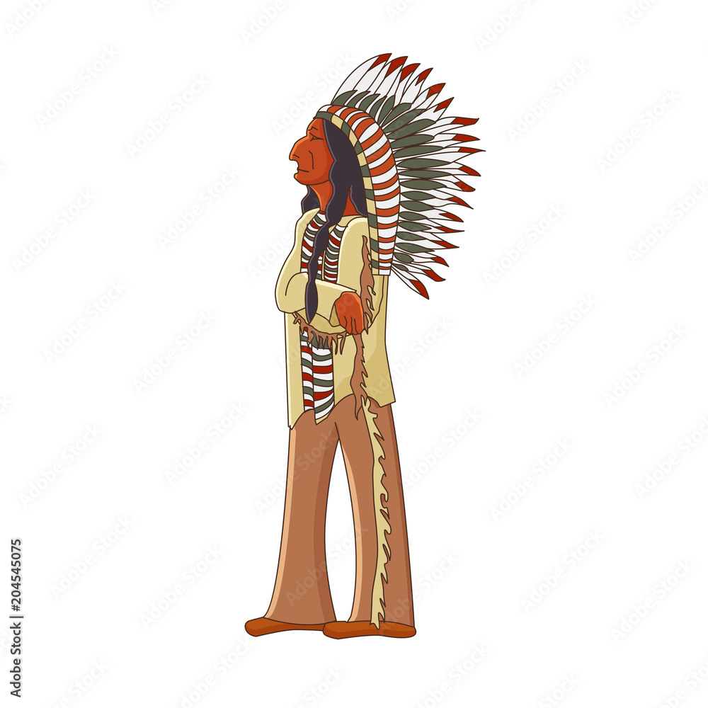 Vector illustration chief of the Indians. Cartoon style. Wild west theme.  Stock Vector | Adobe Stock