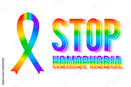 Stop homophobia vector illustration. Rainbow ribbon. LGBT community symbol. Gay pride. International against homophobia day.Design template for banners, websites, social media etc.