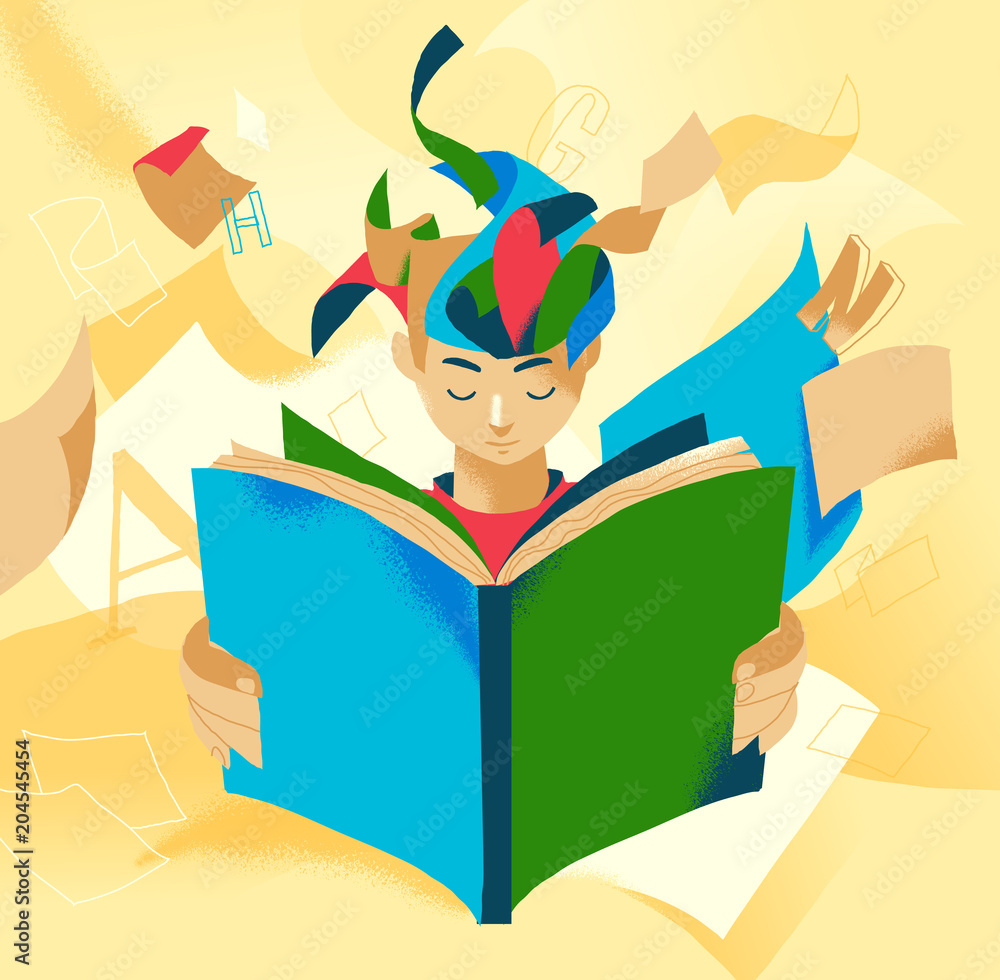 Φωτογραφία Un ragazzo assorto nella lettura di un libro che stimola la sua immaginazione