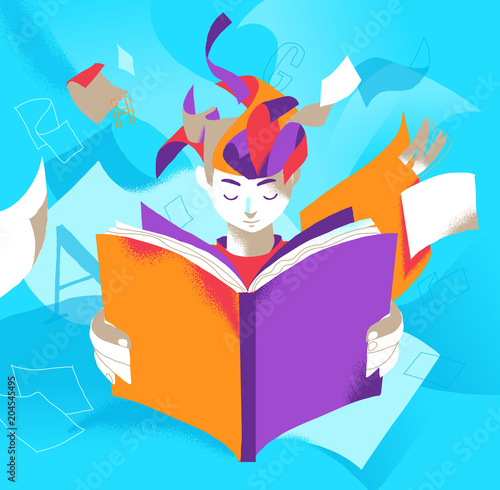 Un ragazzo assorto nella lettura di un libro che stimola la sua immaginazione
