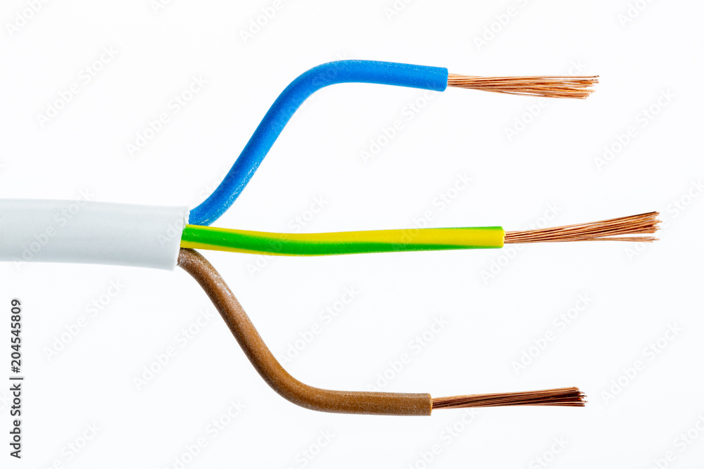 Drei-Adriges Kabel braun, blau,gelb-grün Stock Photo | Adobe Stock