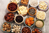 Composition with dried fruits and assorted healthy nuts