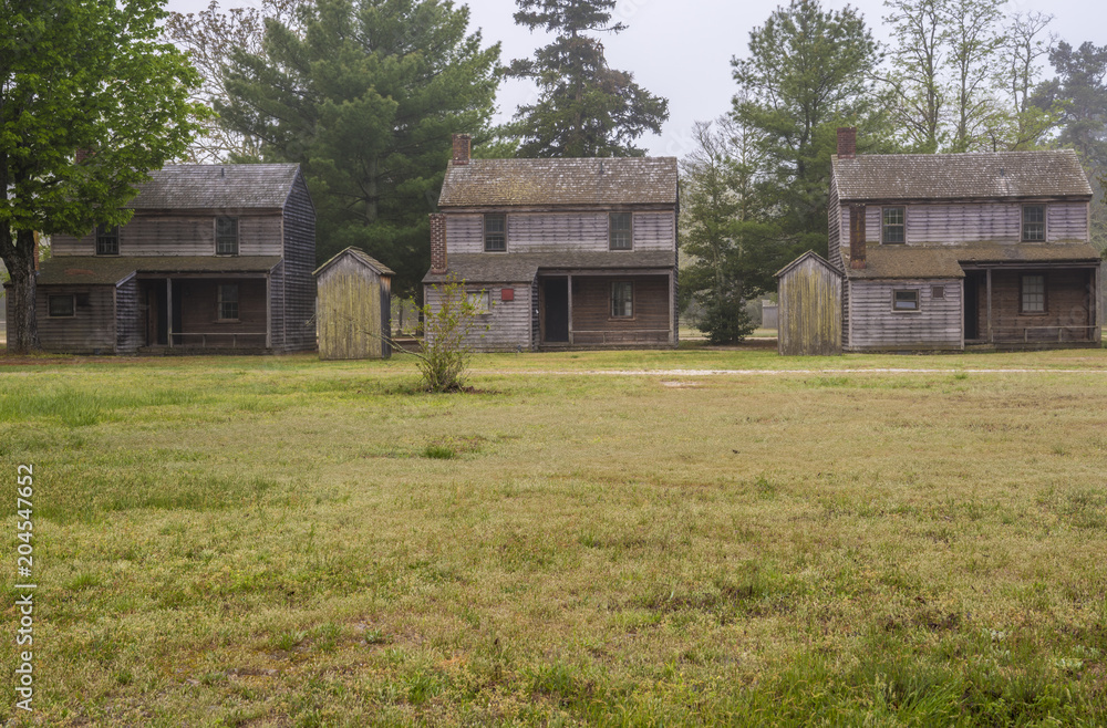 Old abandoned buildings on the foggy morning at Wharton state forest in New Jersey Old abandoned buildings on the foggy morning at Wharton state forest in New Jersey