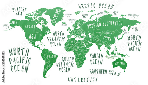 Earth map with the name of the countries