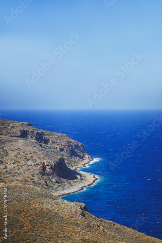 Beautiful seascape with blue sea, Crete, Greece.