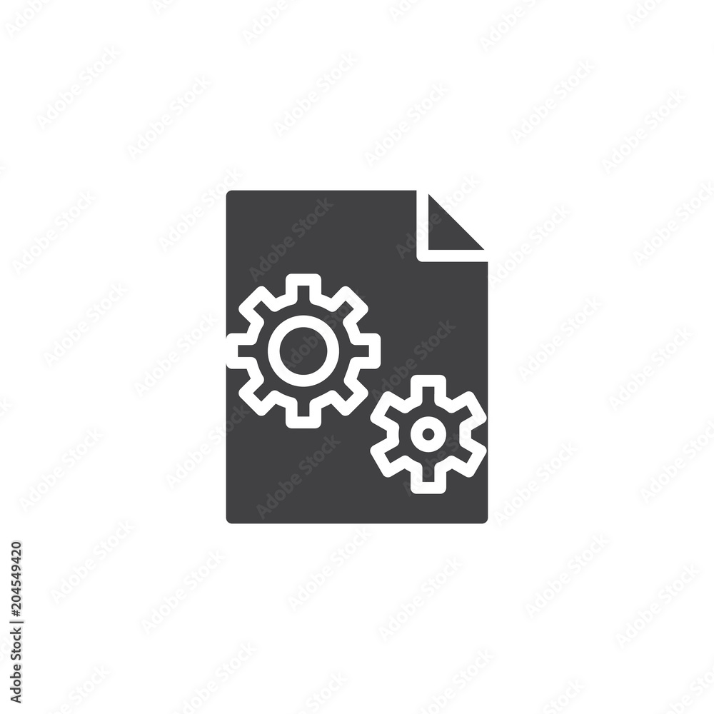 File Settings vector icon. filled flat sign for mobile concept and web design. Paper document with gears simple solid icon. Symbol, logo illustration. Pixel perfect vector graphics File Settings vector icon. filled flat sign for mobile concept and web design. Paper document with gears simple solid icon. Symbol, logo illustration. Pixel perfect vector graphics