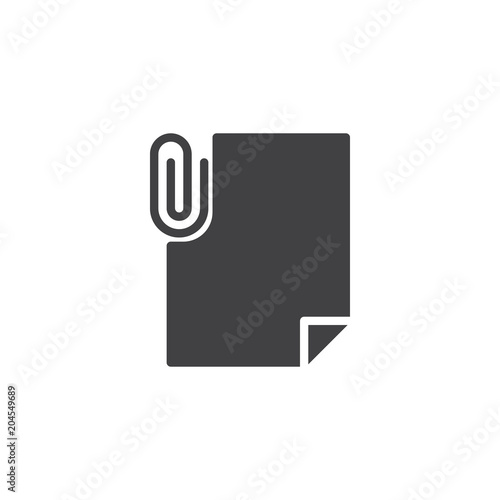 File attachment vector icon. filled flat sign for mobile concept and web design. Paper document with paper clip simple solid icon. Symbol, logo illustration. Pixel perfect vector graphics