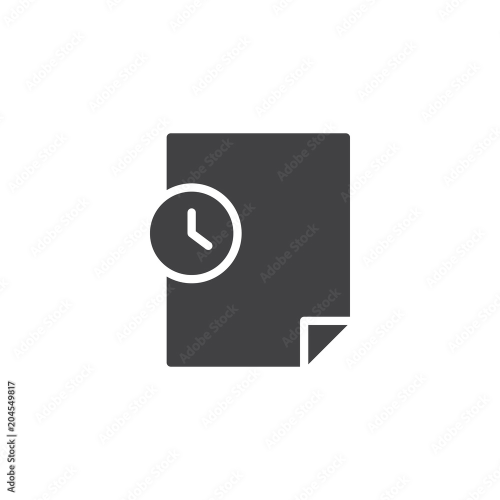 File and clock vector icon. filled flat sign for mobile concept and web design. Deadline document file simple solid icon. Symbol, logo illustration. Pixel perfect vector graphics File and clock vector icon. filled flat sign for mobile concept and web design. Deadline document file simple solid icon. Symbol, logo illustration. Pixel perfect vector graphics