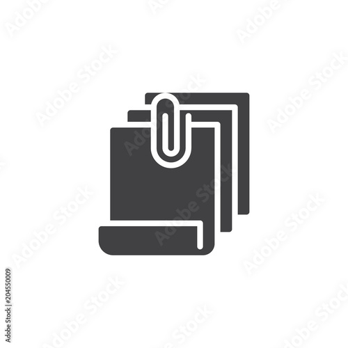 File attach vector icon. filled flat sign for mobile concept and web design. Attachment documents with paper clip simple solid icon. Symbol, logo illustration. Pixel perfect vector graphics