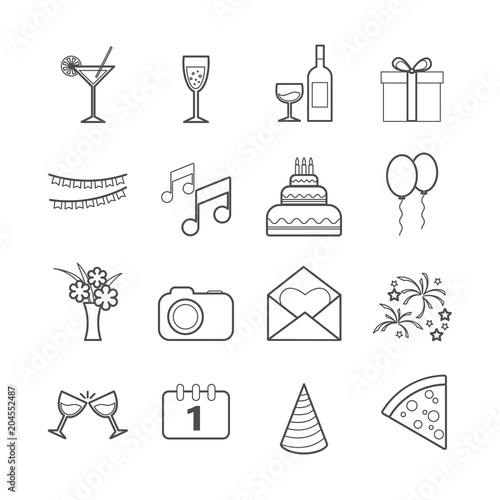 Set of party and celebration vector line icons for web design