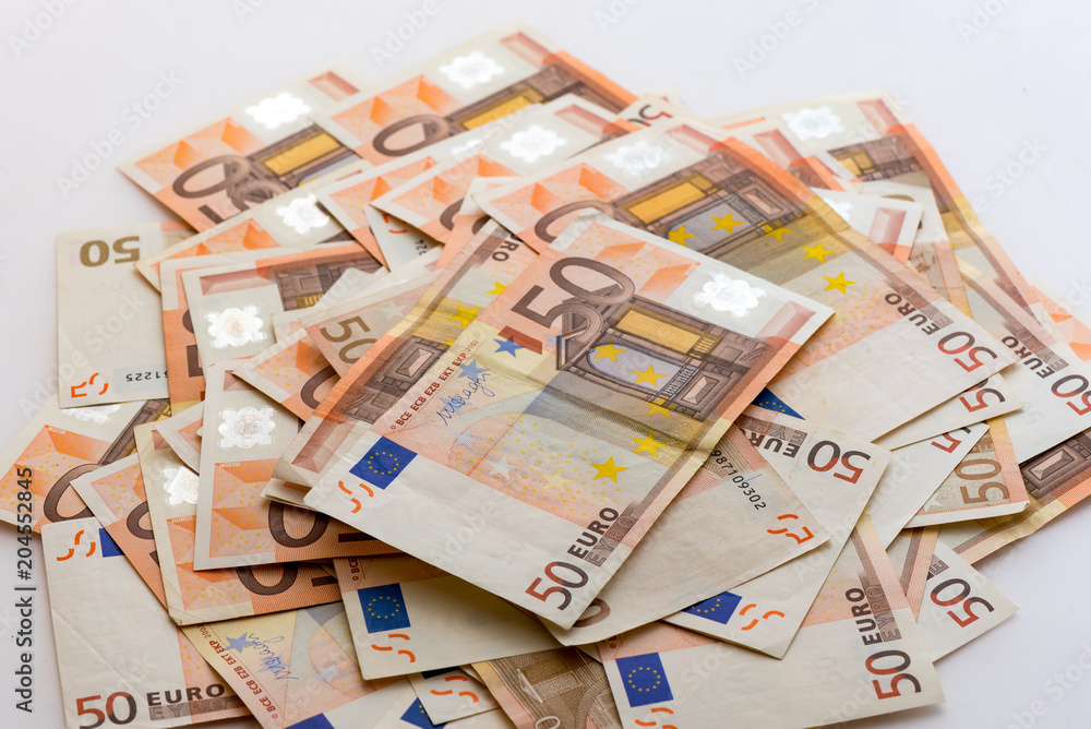 Pile of banknotes of 50 Euro