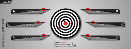The target dart board. Infographic arrow concept of goals achievement. Vector illustration