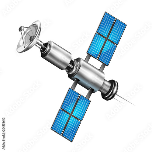 Realistic satellite. 3d satelite vector illustration. Wireless gps technology. photo
