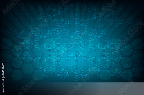 Blue geometric background with Internet silhouettes.