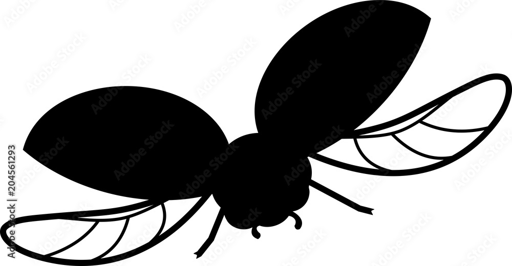 Fototapeta premium Black silhouette of flying cartoon ladybird