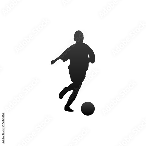 Soccer player playing with ball. Vector isolated silhouette.
