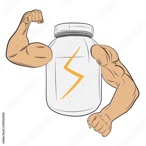 protein power energy jar with muscle hands vector drawing illustration