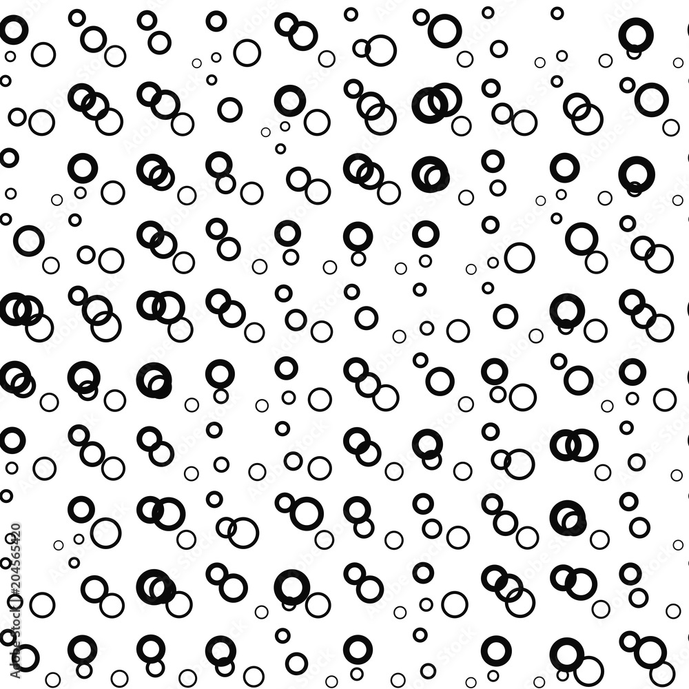 Black and white halftone seamless pattern with circles, rings. Dotted texture. Polka dot on white background. Abstract round seamless pattern. Vector illustration.