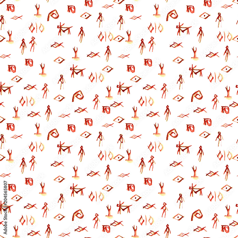 background seamless pattern watercolor drawings petroglyphs ancient culture antiquity civilization human beings hunting bull collectors brown drawings of people in a cave on a white background background seamless pattern watercolor drawings petroglyphs ancient culture antiquity civilization human beings hunting bull collectors brown drawings of people in a cave on a white background