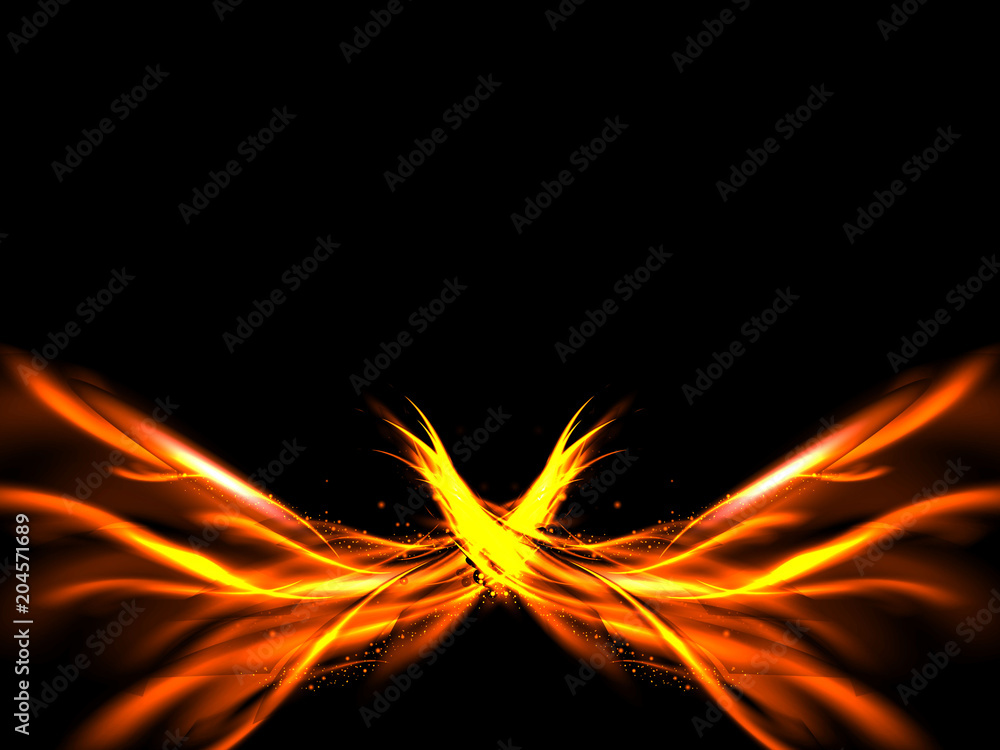 Fototapeta premium Abstract glowing lines of fire and stars on a black background, vector illustration