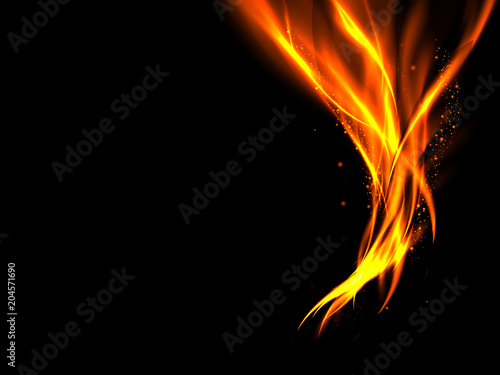 Abstract glowing lines of fire and stars on a black background, vector illustration