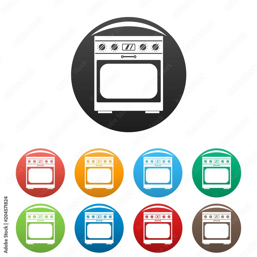 Domestic gas oven icon. Simple illustration of domestic gas oven vector icons set color isolated on white