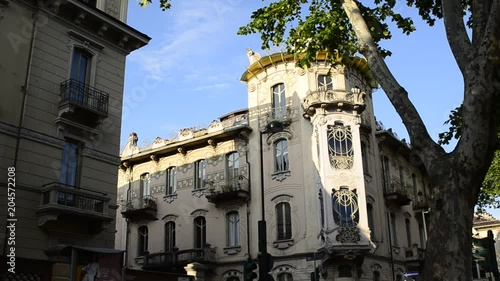 Turin, Piedmont region, Italy. 11 May 2018. Casa Fenoglio Lafleur is a historic building in Turin, emblem of the city's Art Nouveau style. Static framing. photo