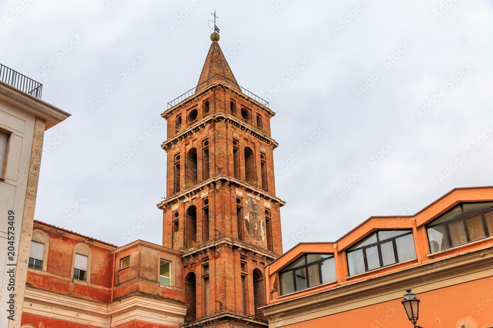Italy, Central Italy, Lazio, Tivoli. Church of Santa Maria Maggiore. Bell tower.