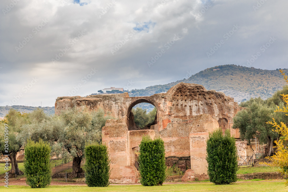 Italy, Central Italy, Lazio, Tivoli. Hadrian's Villa. UNESCO world heritage site. Path to the Great Baths.