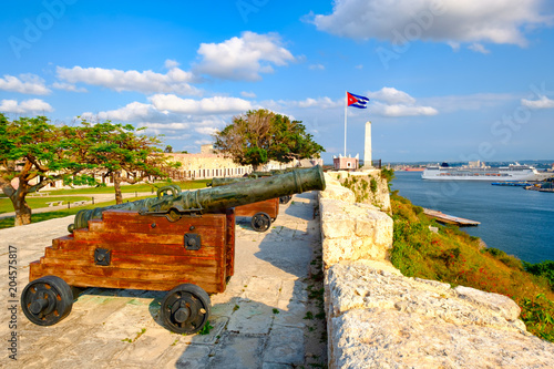 Photography Cannons on an old colonial fortress and a view of Havana
