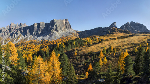 Passo Falzarego, Dolomites, Italy - view from the top of the Rifugio Lagazuoi