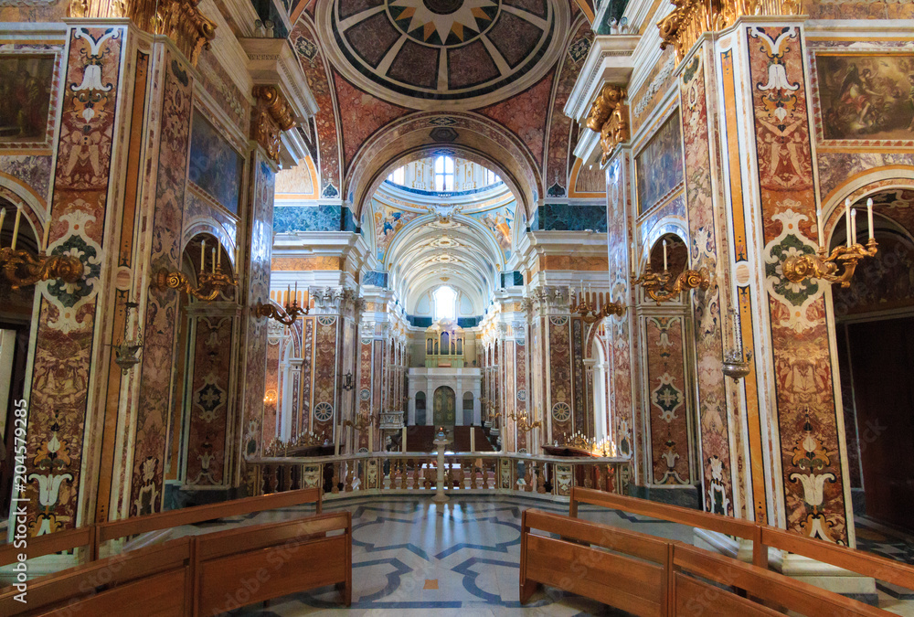 Italy, SE Italy,  province of Bari, region of Apulia, Monopoli. Roman Catholic Cathedral, the Basilica of the Madonna della Madia or Santa Maria della Madia.  Interior.