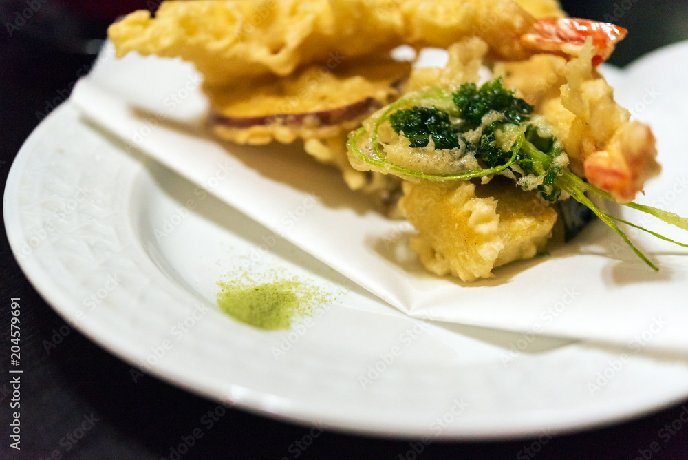 Japanese Cuisine - Tempura Shrimps, Tokyo, Japan. Close-up. Japanese Cuisine - Tempura Shrimps, Tokyo, Japan. Close-up.