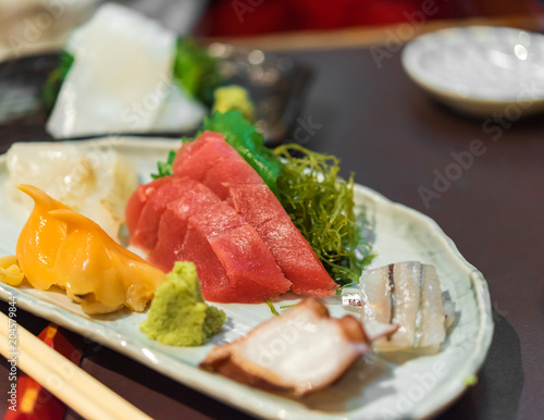 Sashimi set - Japanese food, Tokyo, Japan. Close-up.
