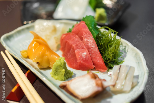 Sashimi set - Japanese food, Tokyo, Japan. Close-up.