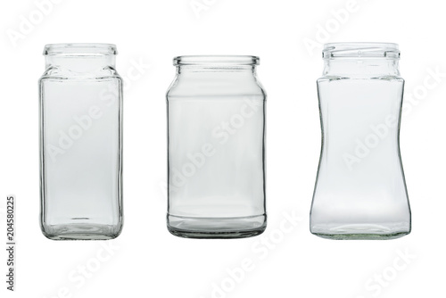 Set of glass jar isolated on white background.