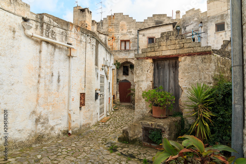 Italy, Southern Italy, Region of Basilicata, Province of Matera, Matera. Small cobblestone streets and stairways of the town.