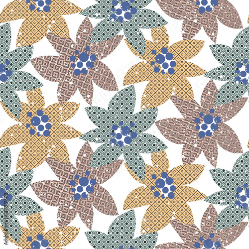 Shaded abstract flower blue seamless vector pattern.